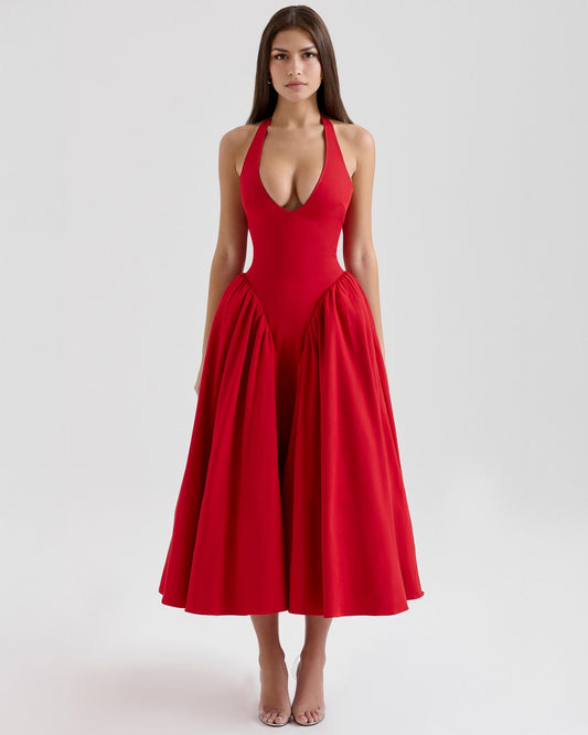 Vestido midi rojo Monroe para mujer con corte favorecedor y estilo elegante