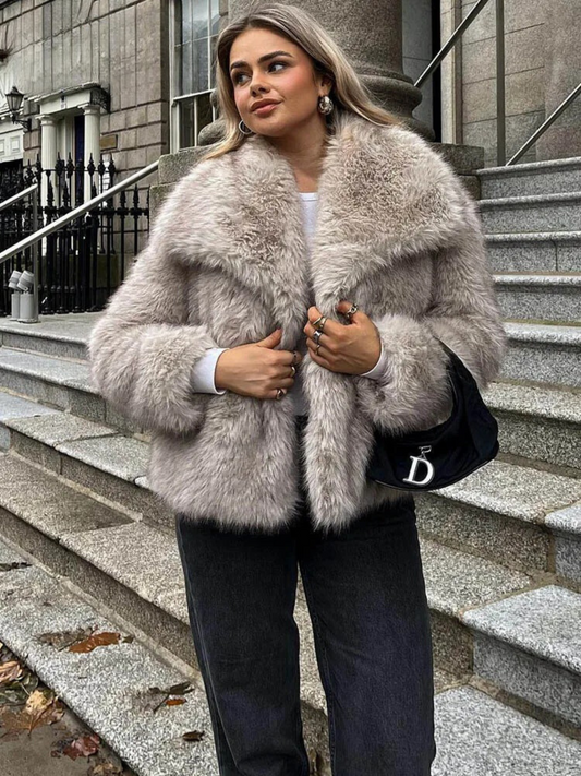 Abrigo oversize Livia para mujer con forro de piel sintética, elegante y cálido para invierno