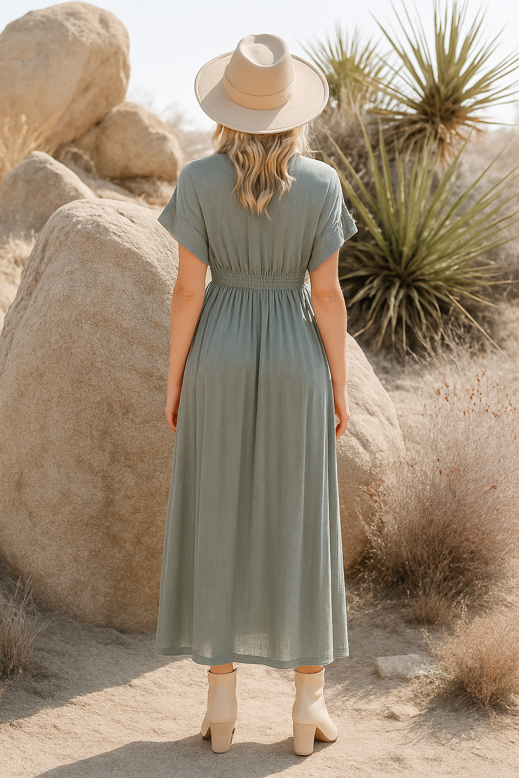 Maxi vestido verde/gris Ibiza Sara con escote en V y corte fluido para verano