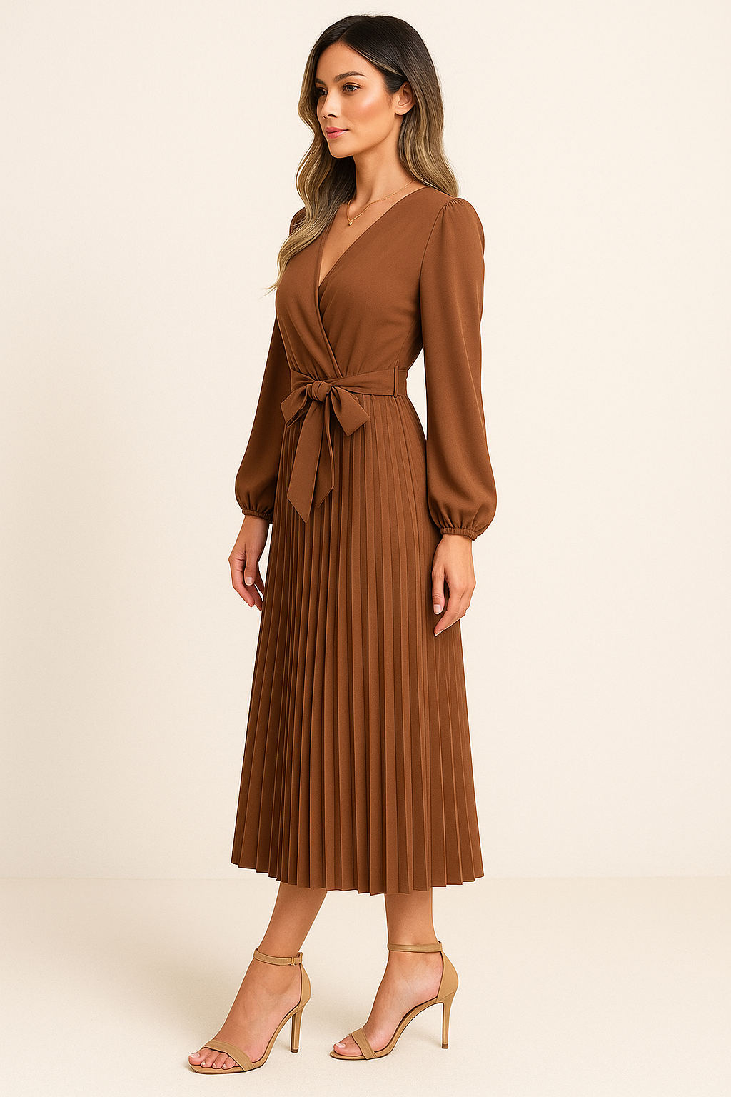 Vestido maxi marrón Zoë con escote en V y detalles Boho para festivales
