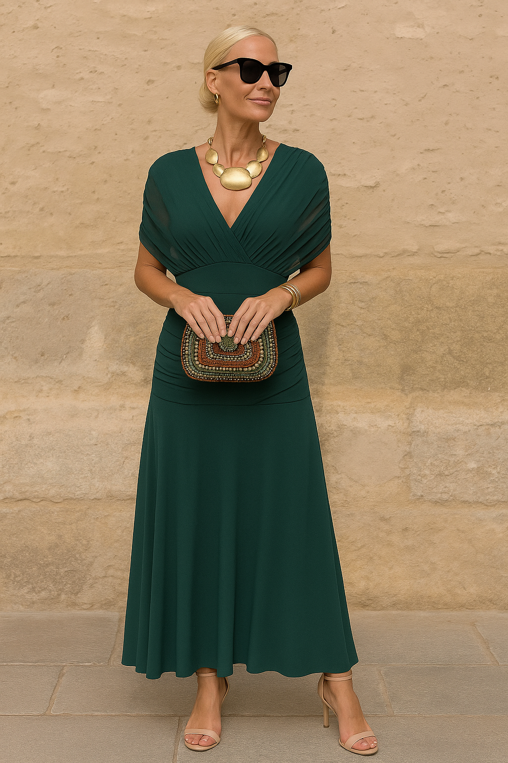 Alma Vestido Largo con Escote Bardot y Estampado Floral