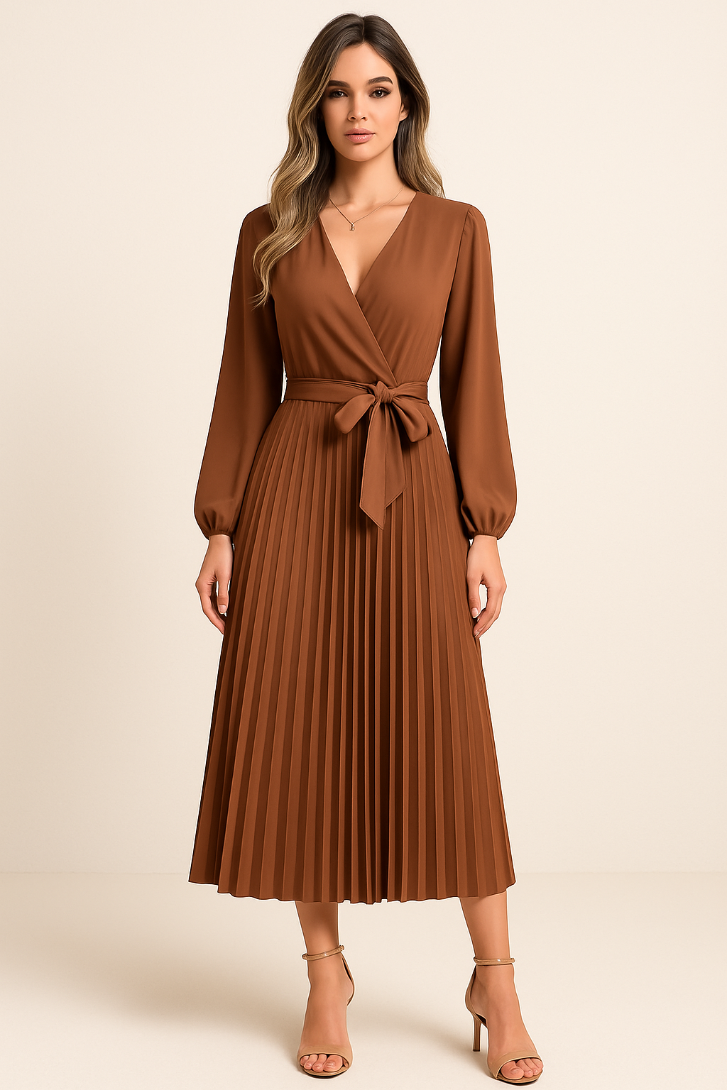 Vestido maxi marrón Zoë con escote en V y detalles Boho para festivales