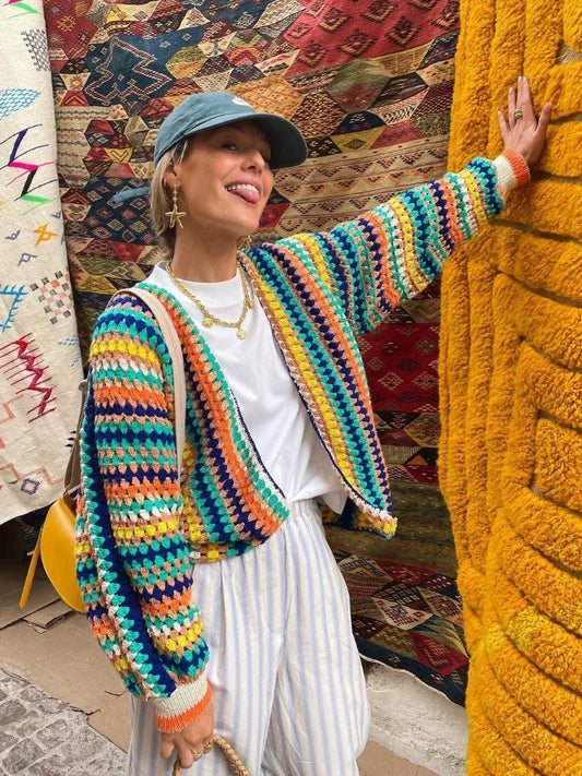 Cardigan de punto colorido Gaia para mujer, cálido y estilizado