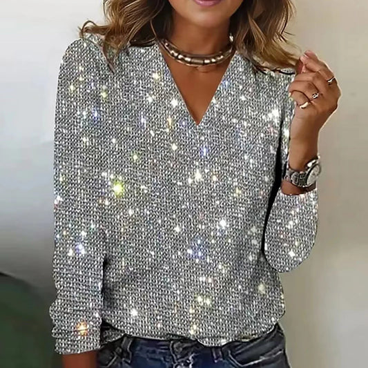 Top Monique para mujer con paillettes brillantes y escote en V para ocasiones elegantes