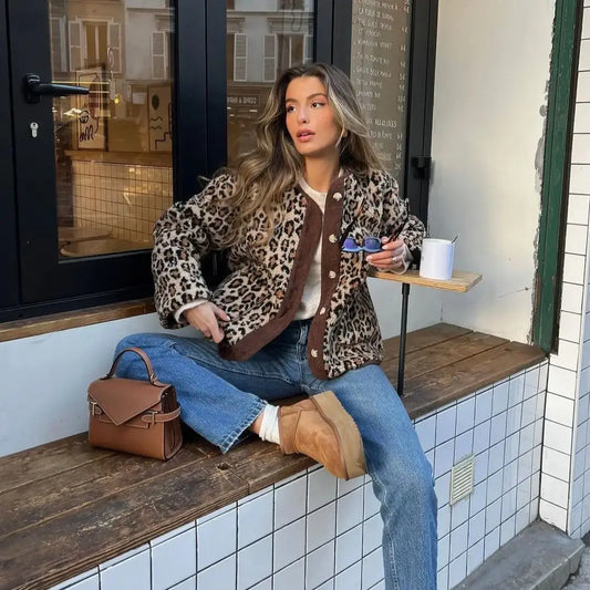 Panterprint cardigan voor dames, zachte stof, gedurfde print