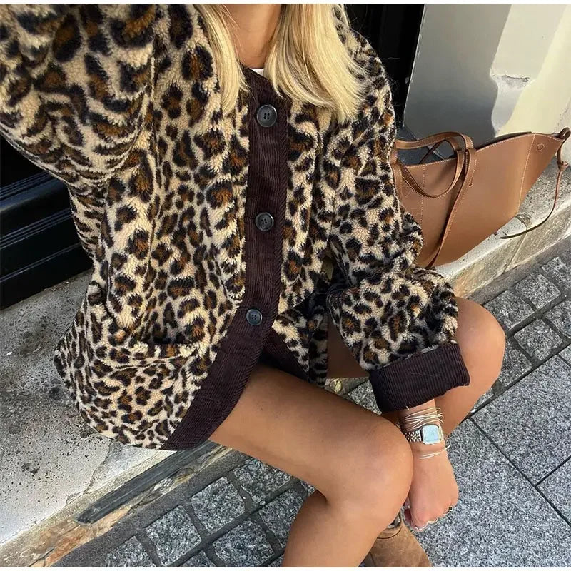 Panterprint cardigan voor dames, zachte stof, gedurfde print