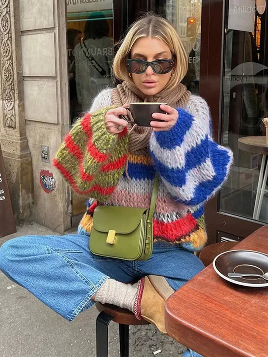 Suéter de punto colorido Costanza para mujer con diseño oversize y patrón vibrante
