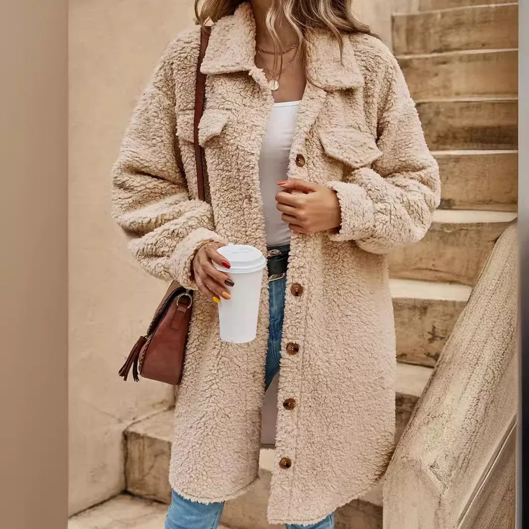 Lange fleece jas Paige para mujeres, estilo clásico y elegante