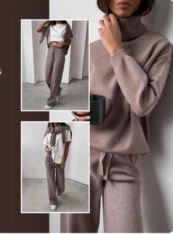 Set Giulia – Elegante y Cálida, con Suéter de Cuello Alto y Pantalón Largo – Conjunto Invierno Mujer