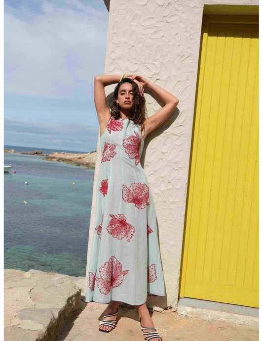 Vestido de verano floreado Selena™ con bordado floral artesanal y cintura ajustable para mujer