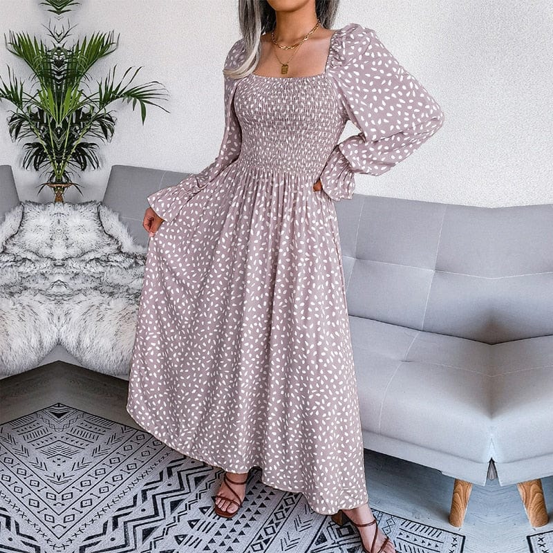 Lotte - Vestido Maxi Beige de Manga Larga – Elegancia Atemporal