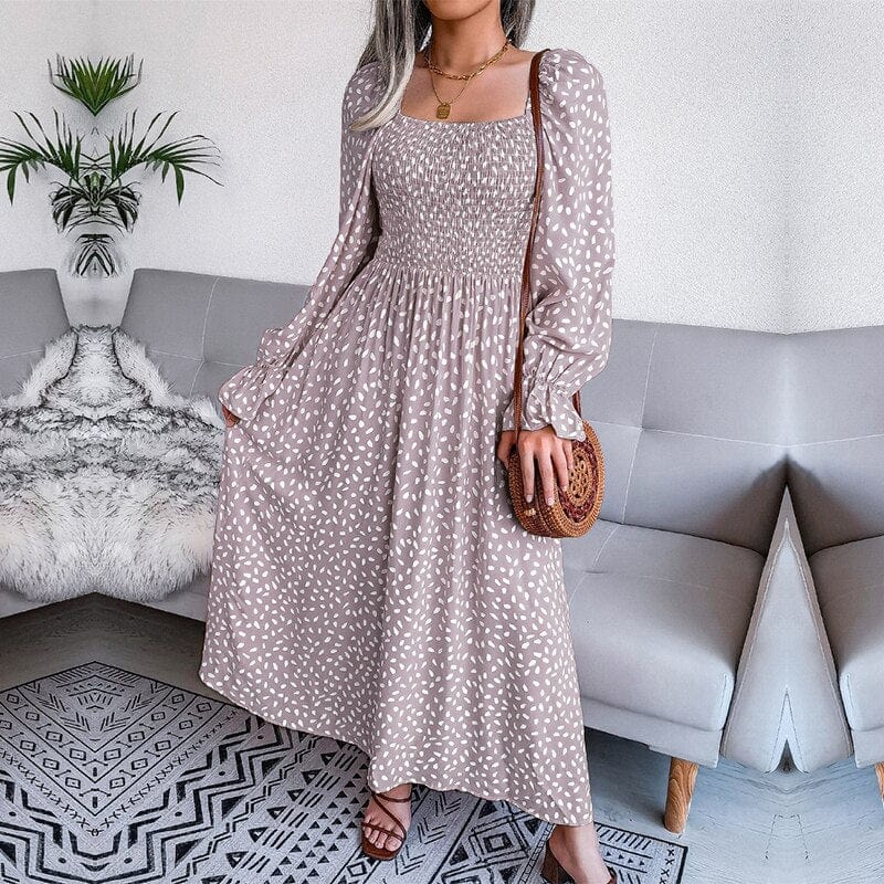 Lotte - Vestido Maxi Beige de Manga Larga – Elegancia Atemporal