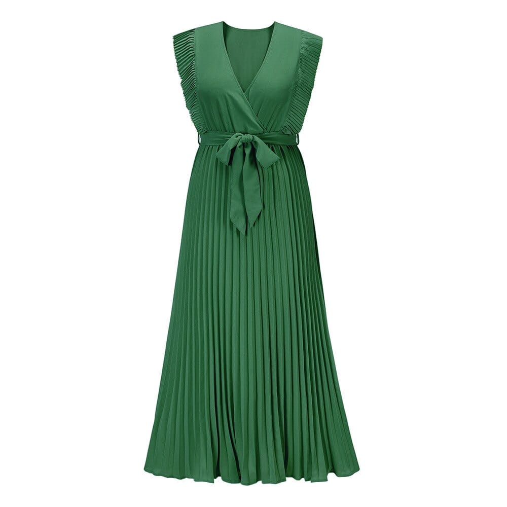 Vestido bohemio verde con escote en V para mujer, elegante y perfecto para bodas