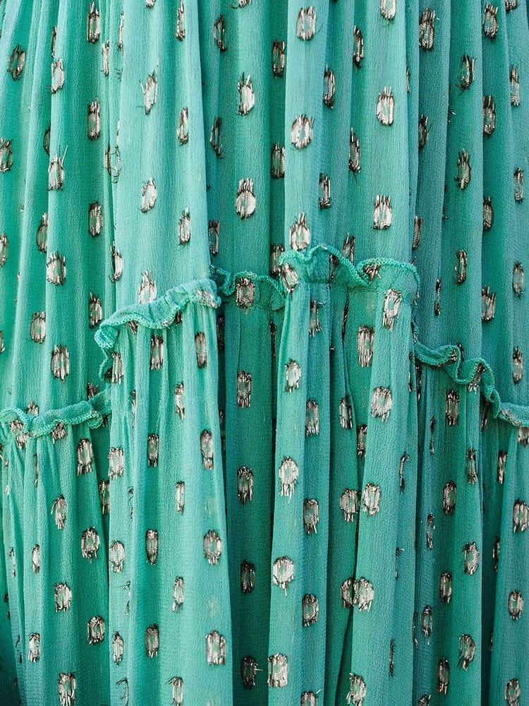 Vestido maxi verde con escote en V y estampado de Ibiza para mujer, veraniego y elegante