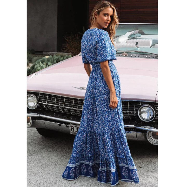 Vestido chic floral con escote halter para mujer, elegante y versátil
