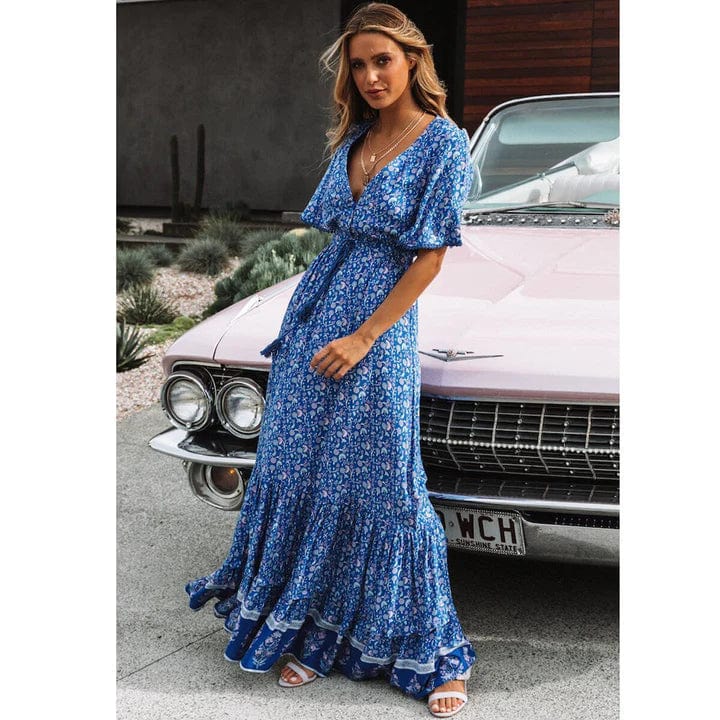 Vestido chic floral con escote halter para mujer, elegante y versátil
