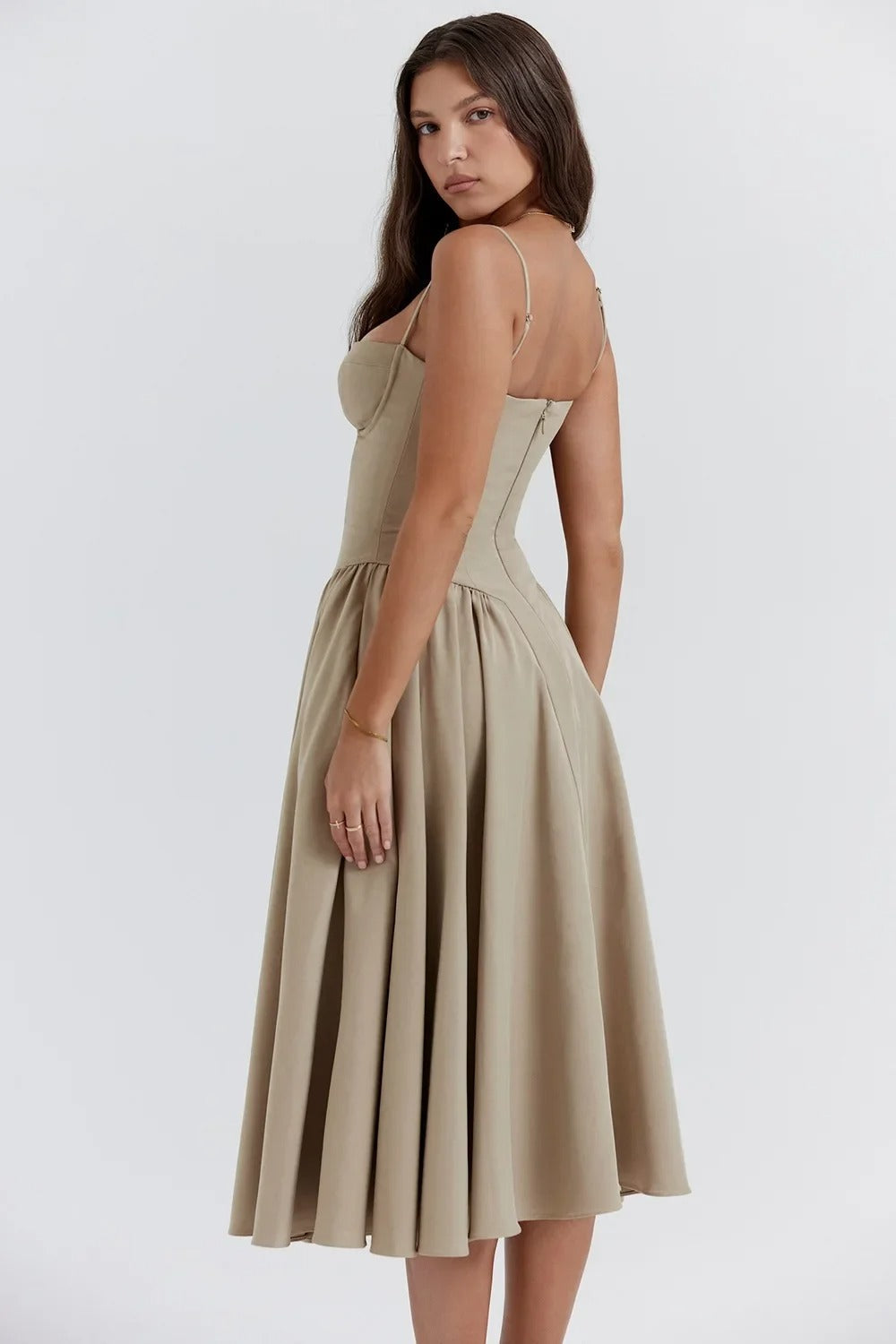 Vestido midi floral retro Kiki™ con cintura ajustable y falda acampanada para mujer