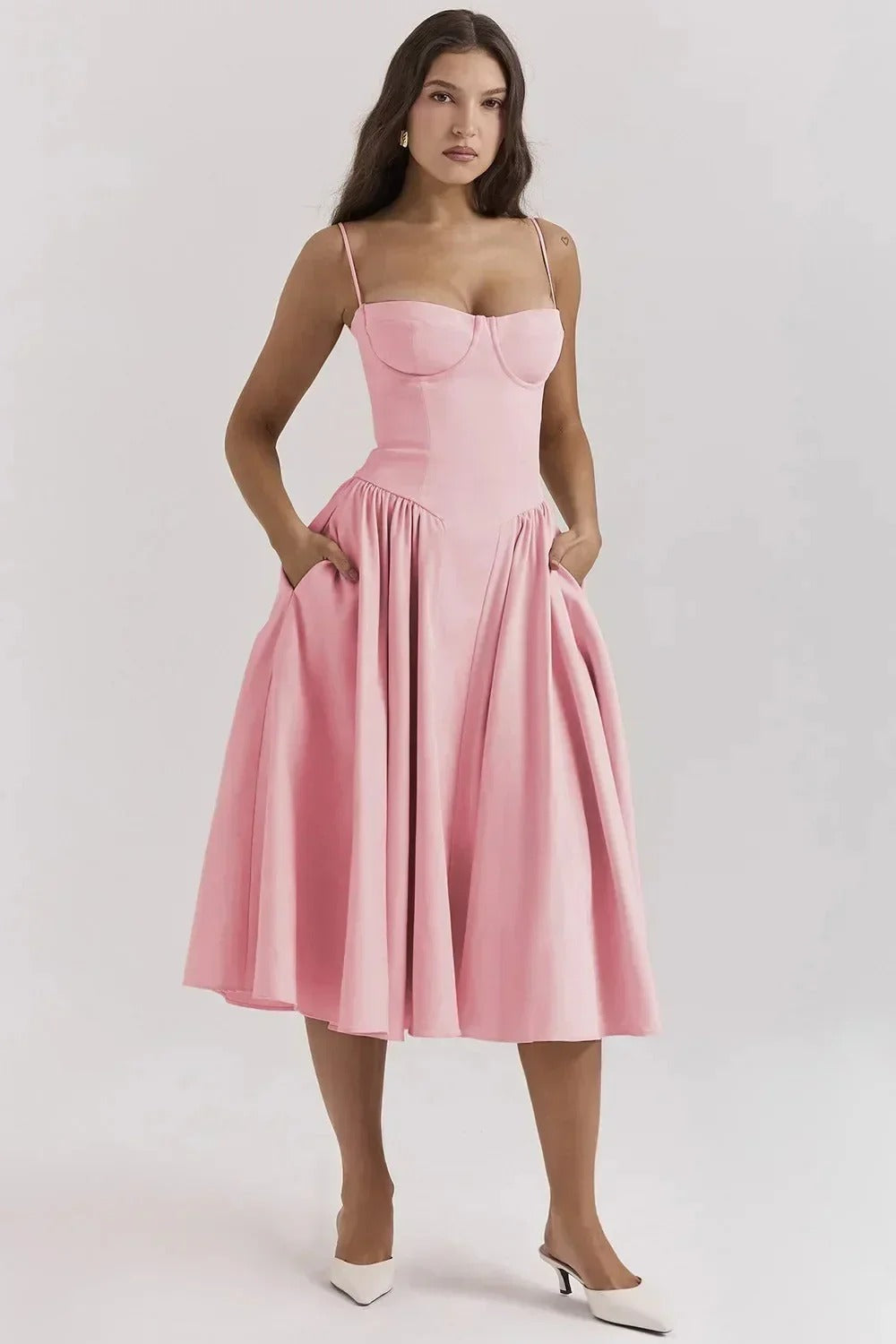 Vestido midi floral retro Kiki™ con cintura ajustable y falda acampanada para mujer