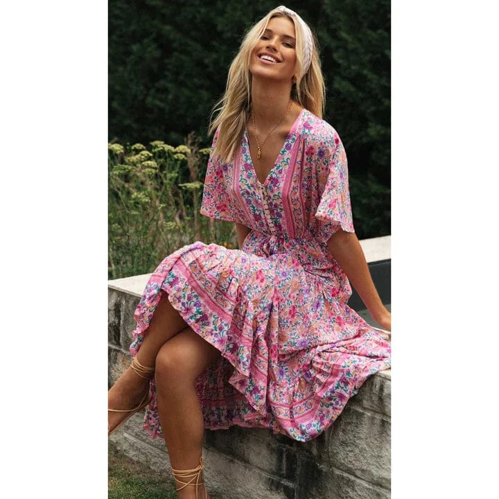 Vestido largo estilo Ibiza rústico Juul con patrón floral para verano