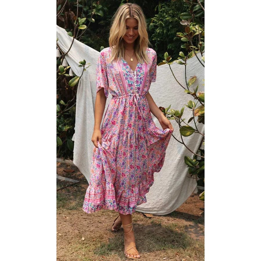 Vestido largo estilo Ibiza rústico Juul con patrón floral para verano
