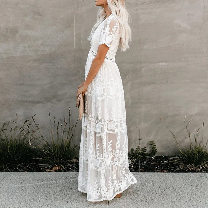 Vestido maxi de encaje para mujer, estilo Ibiza elegante
