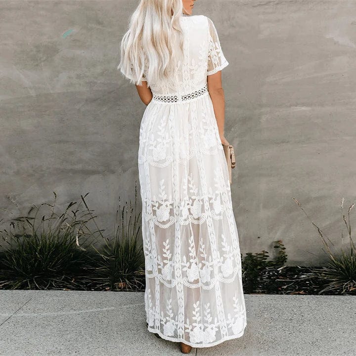 Vestido maxi de encaje para mujer, estilo Ibiza elegante
