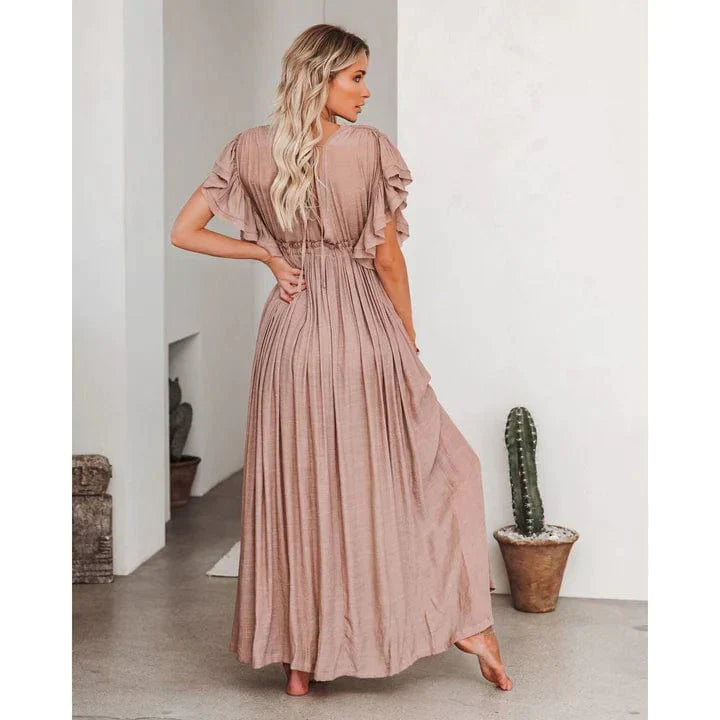 Maxi Taupe Ibiza Dress Anne con tejido ligero para verano