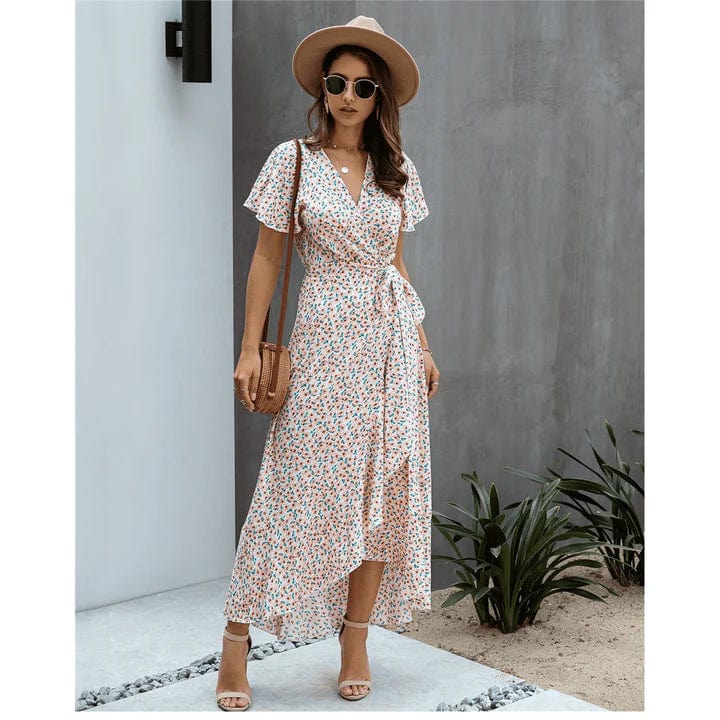 Vestido largo rosa de Ibiza con estampado vibrante para mujer, cómodo y elegante