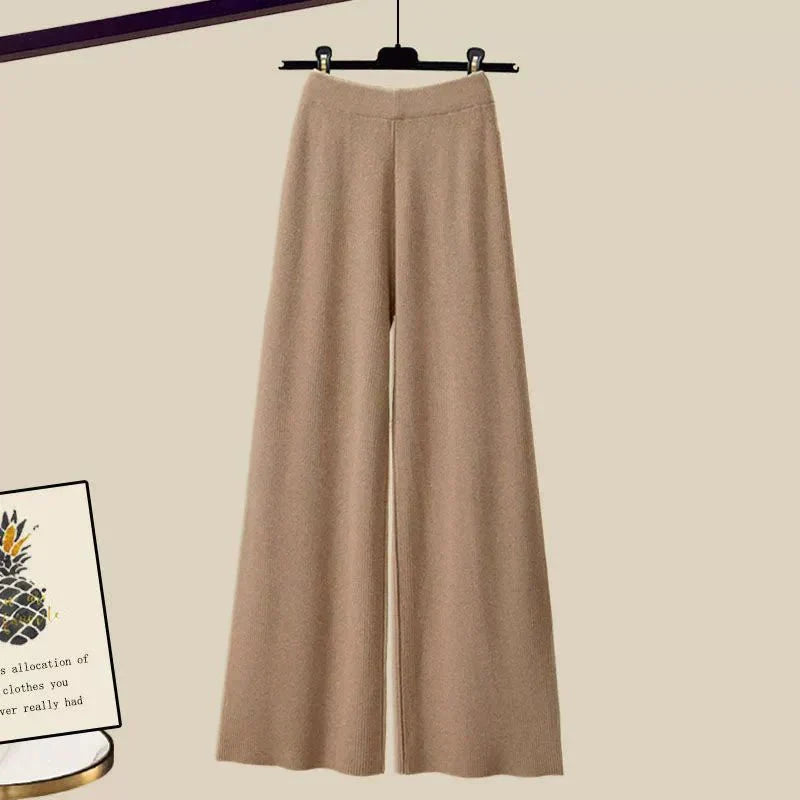 Set Tina tres piezas para mujer con suéter, blusa y pantalones amplios, ideal para oficina y casual