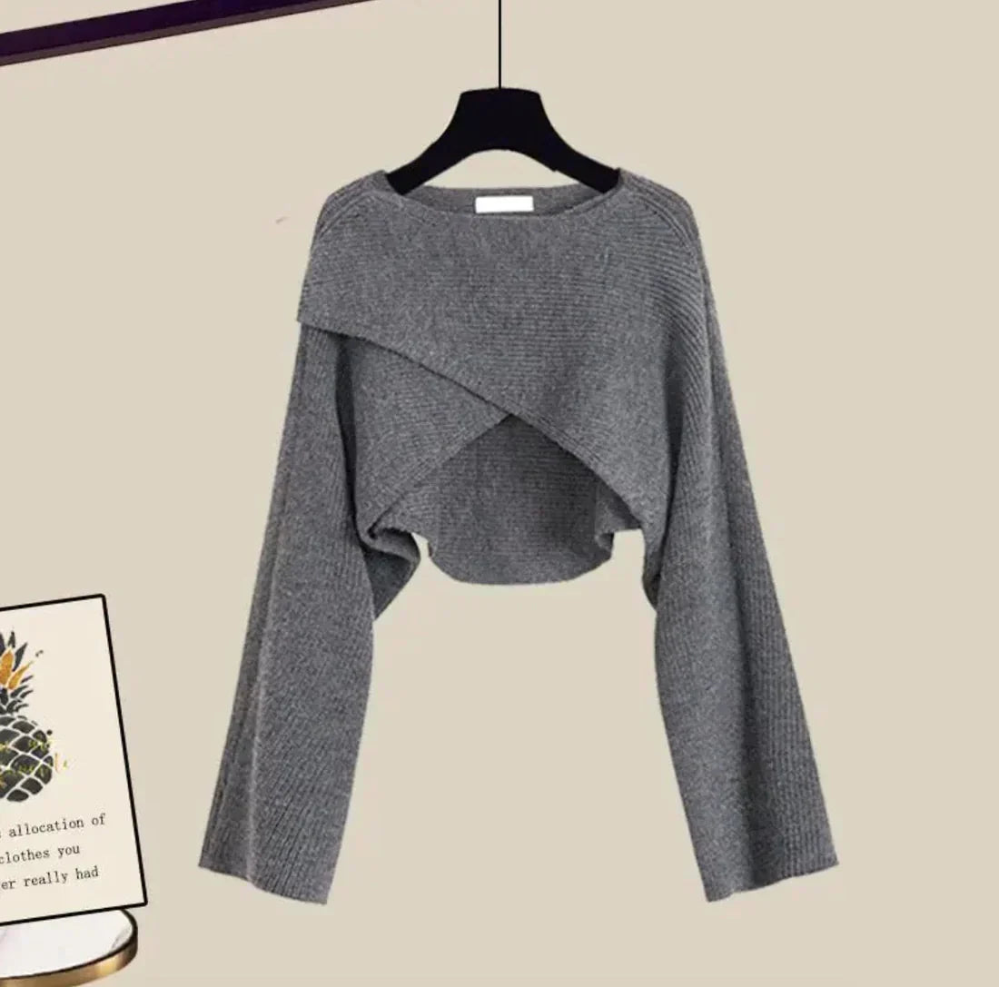 Set Tina tres piezas para mujer con suéter, blusa y pantalones amplios, ideal para oficina y casual