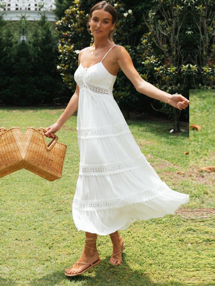 Vestido maxi blanco de playa con tirantes de espagueti para mujer, fresco y elegante