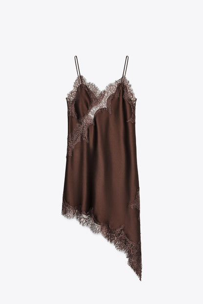 Soof – Vestido Satinado Mujer | Encaje Negro Elegante