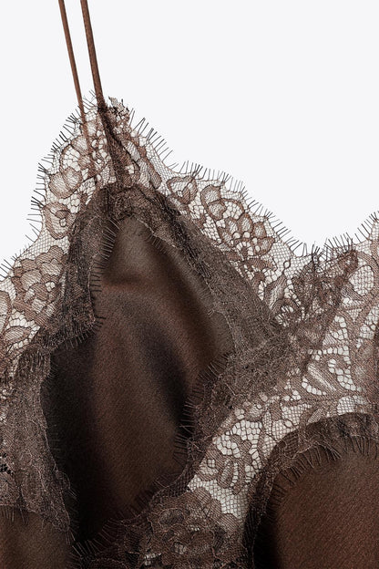 Soof – Vestido Satinado Mujer | Encaje Negro Elegante