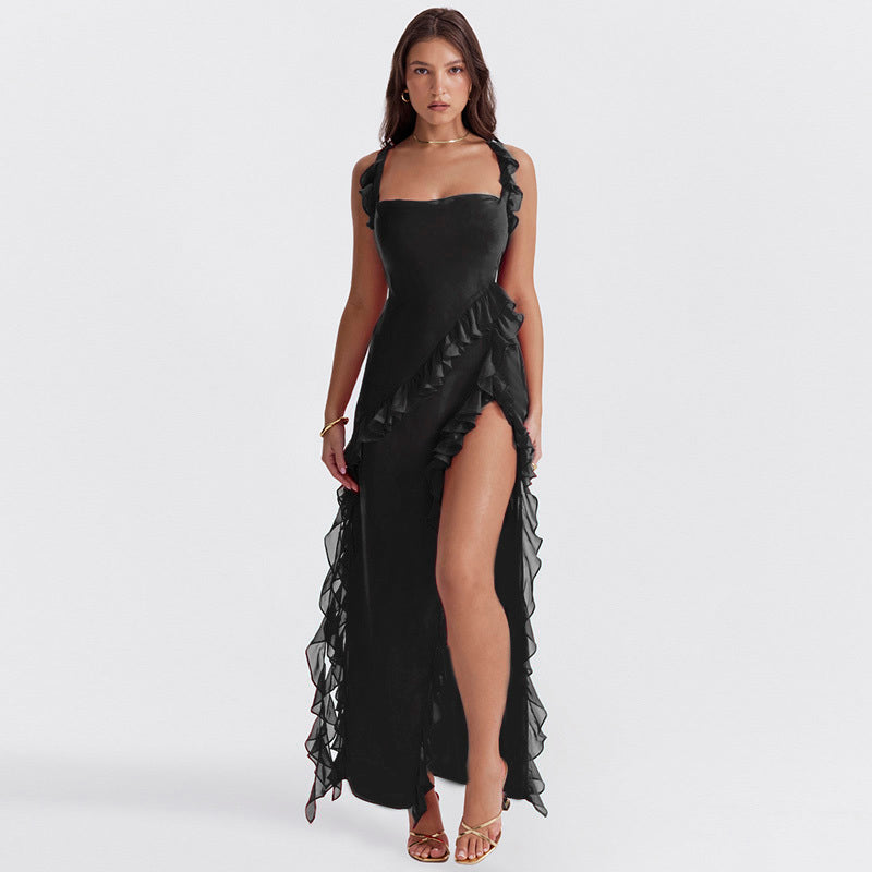 Vestido Elegante Mujer – Con Split Alto y Detalles de Ruches – Gabriella