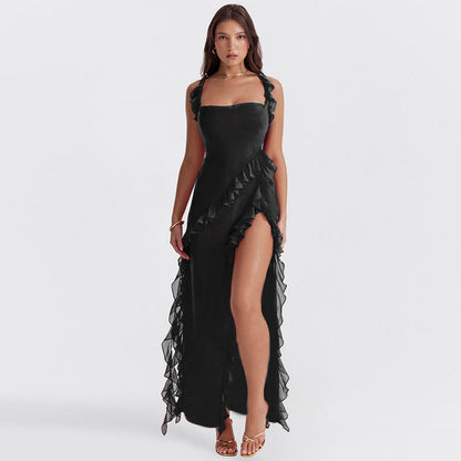Vestido Elegante Mujer – Con Split Alto y Detalles de Ruches – Gabriella