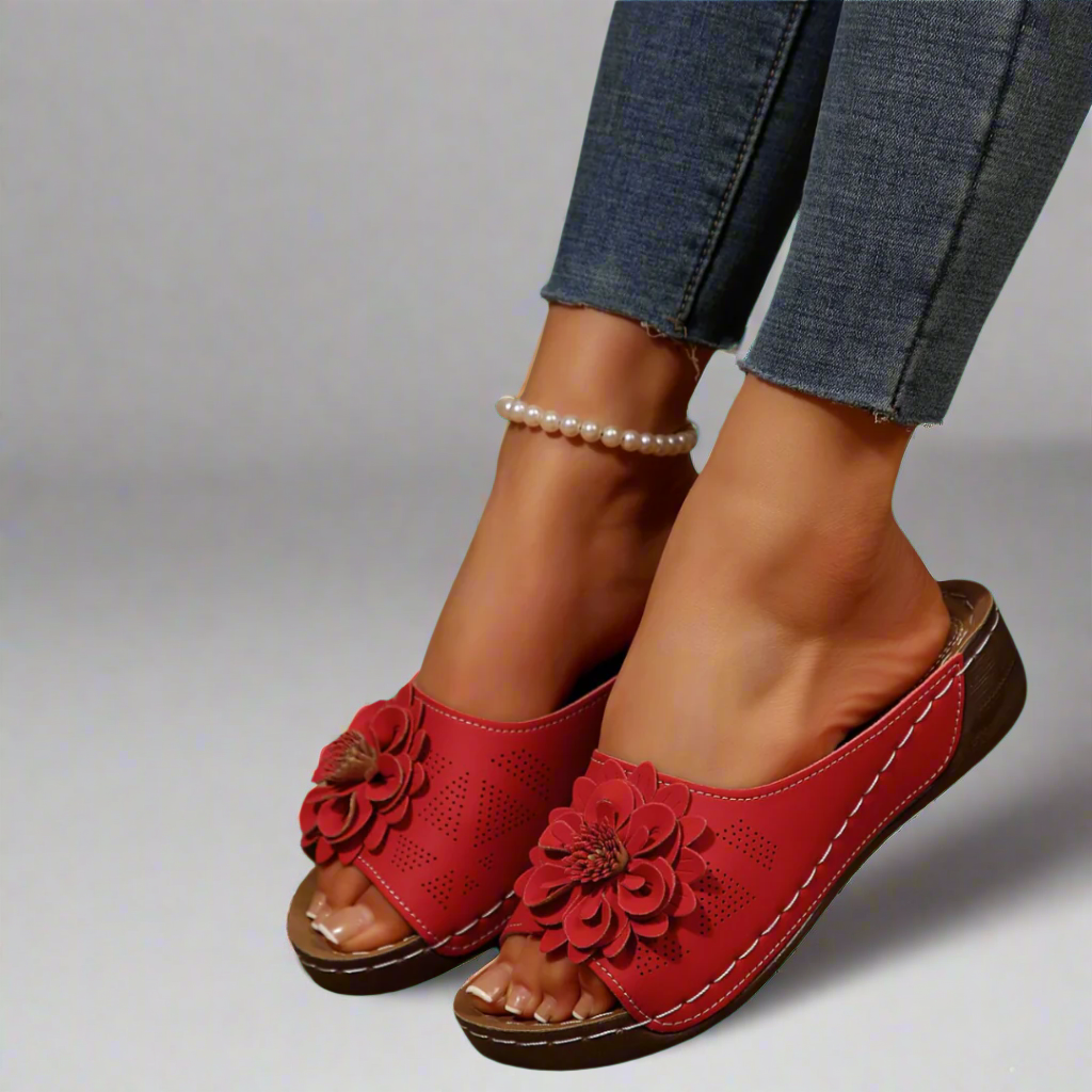 Sandalias ortopédicas Jolanda con motivo floral, ajustables para mujer