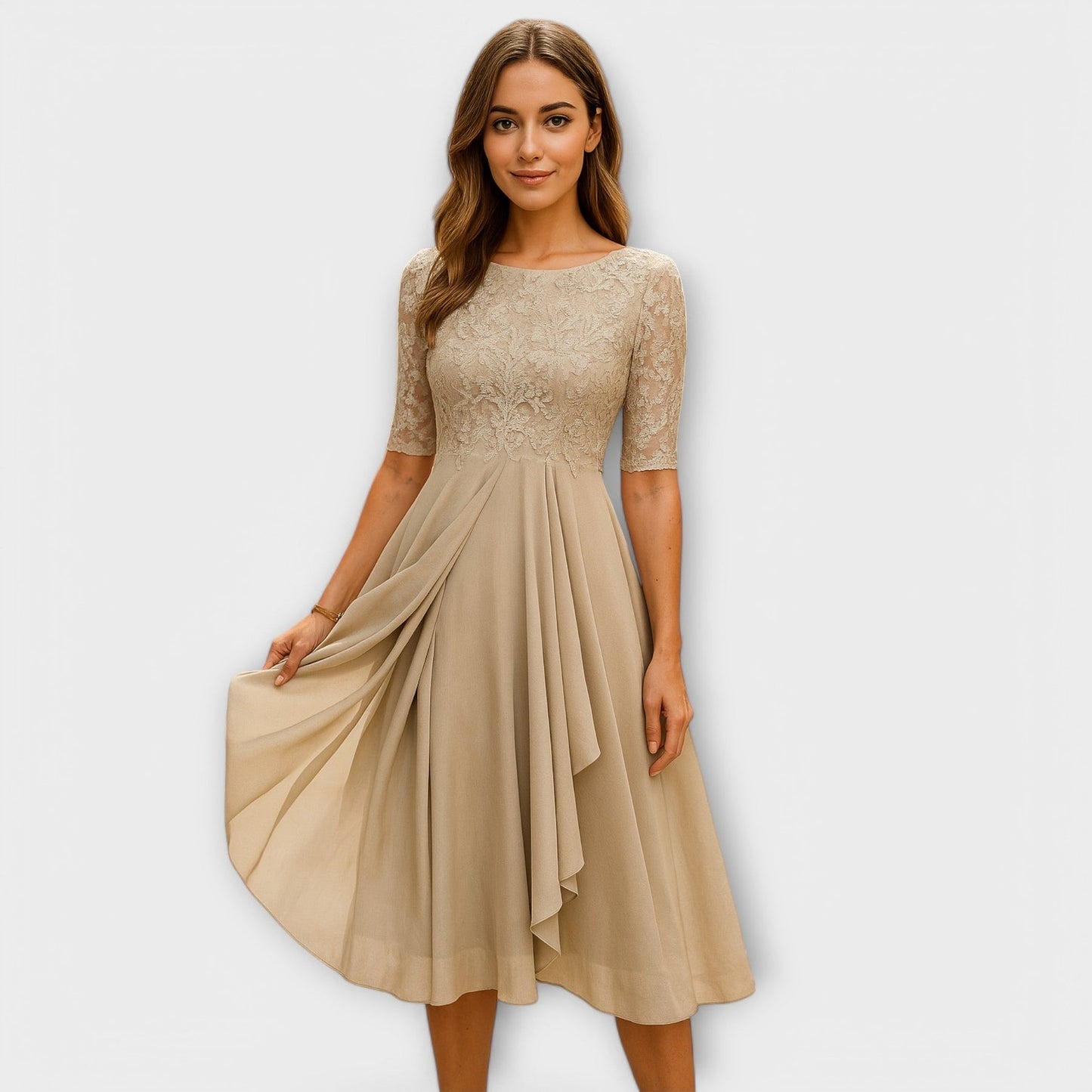 Vestido largo Martyna con espalda descubierta y corte fluido, estilo natural femenino