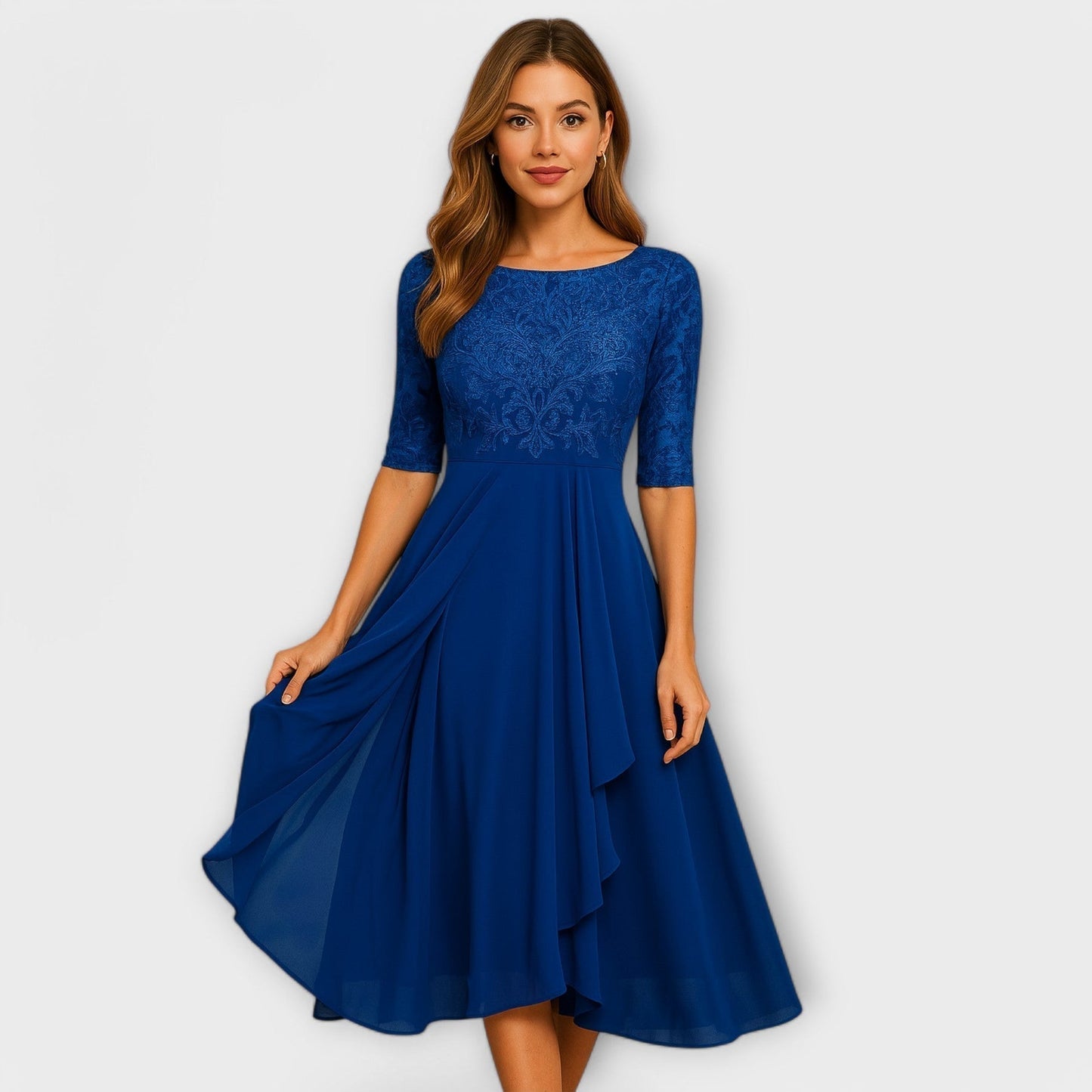 Vestido largo Martyna con espalda descubierta y corte fluido, estilo natural femenino