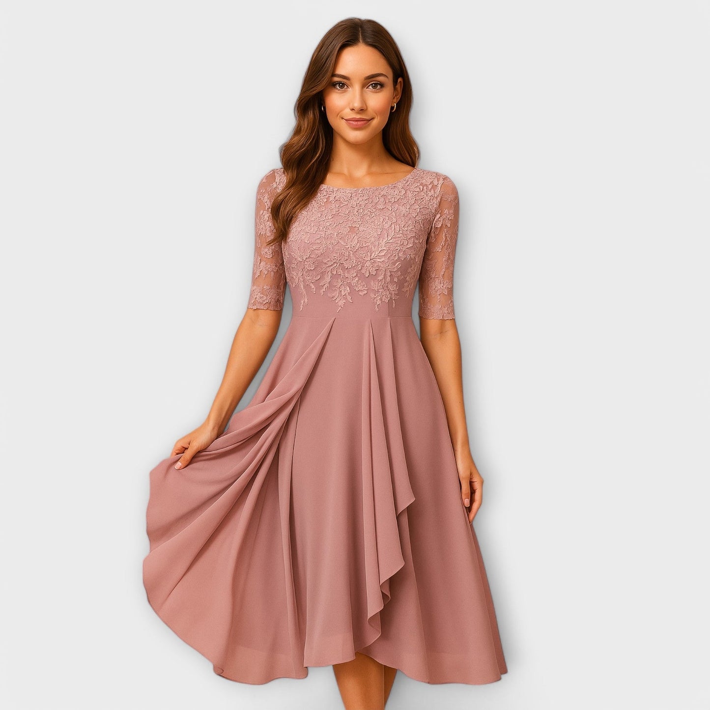 Vestido largo Martyna con espalda descubierta y corte fluido, estilo natural femenino