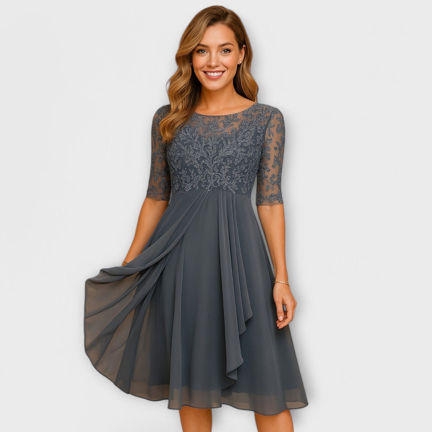 Vestido largo Martyna con espalda descubierta y corte fluido, estilo natural femenino