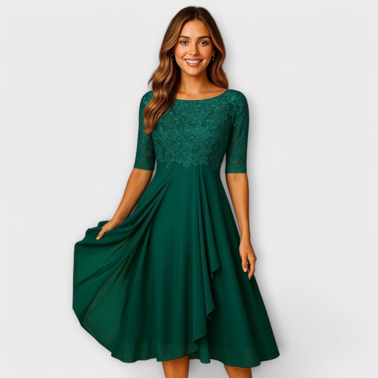 Vestido largo Martyna con espalda descubierta y corte fluido, estilo natural femenino