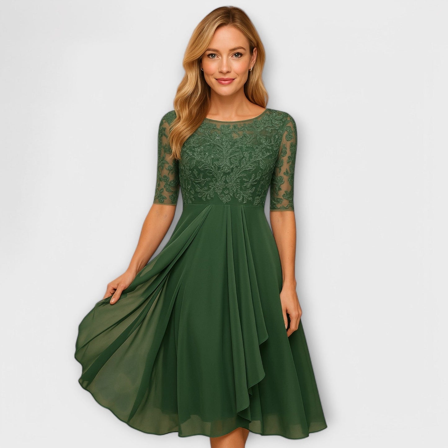 Vestido largo Martyna con espalda descubierta y corte fluido, estilo natural femenino