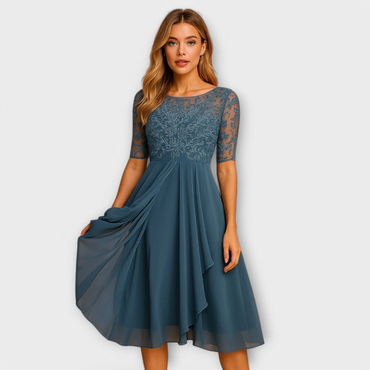 Vestido largo Martyna con espalda descubierta y corte fluido, estilo natural femenino