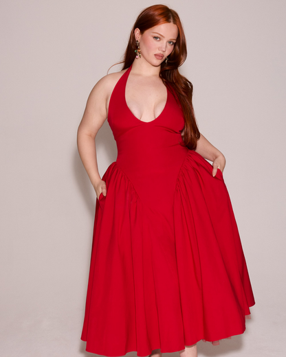 Vestido Midi Rojo Mujer – Estilo Icónico y Elegante – Glamour Monroe
