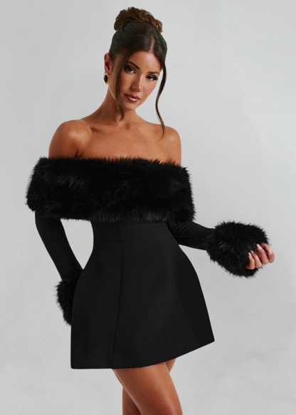 Vestido Off-Shoulder Mujer – Mangas de Piel Elegantes – Serena Mini Dress