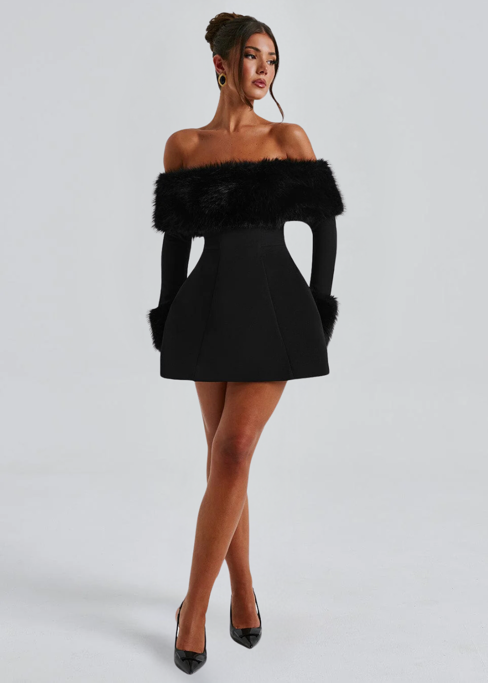 Vestido Off-Shoulder Mujer – Mangas de Piel Elegantes – Serena Mini Dress