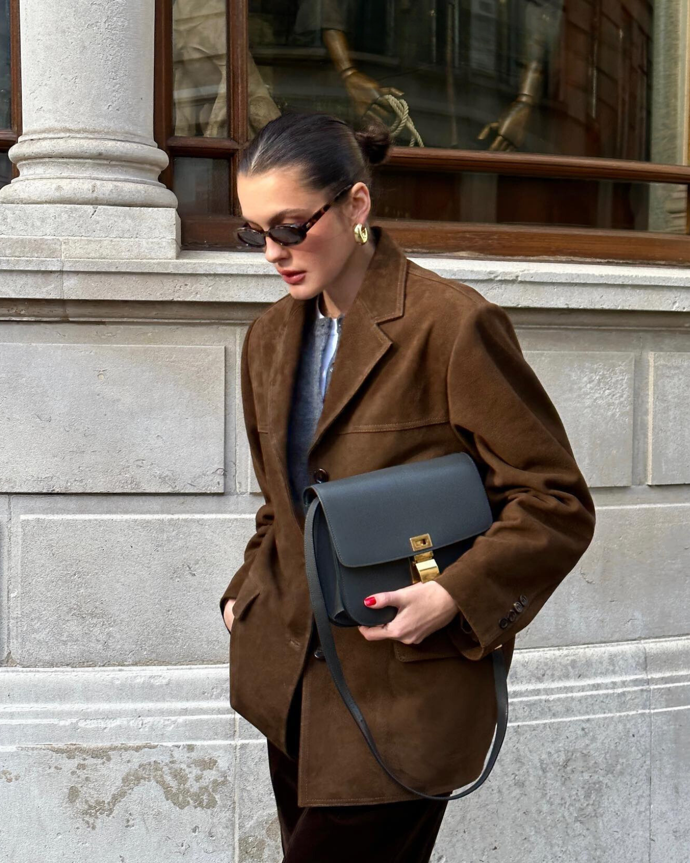 Blazer de Ante Mujer con Corte Holgado y Cierre de Botones Elegante