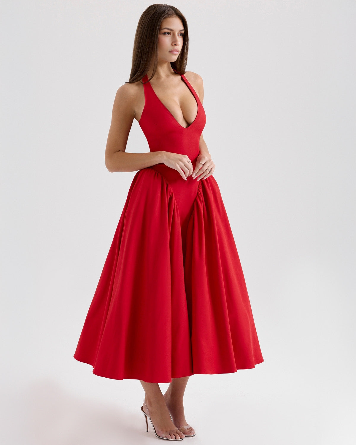 Vestido midi rojo Monroe para mujer con corte favorecedor y estilo elegante
