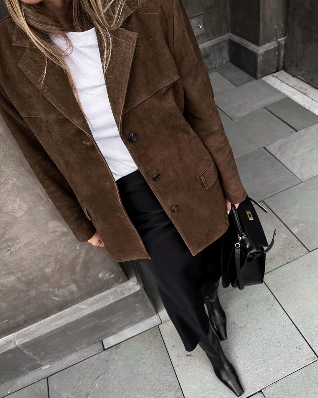 Blazer de Ante Mujer con Corte Holgado y Cierre de Botones Elegante