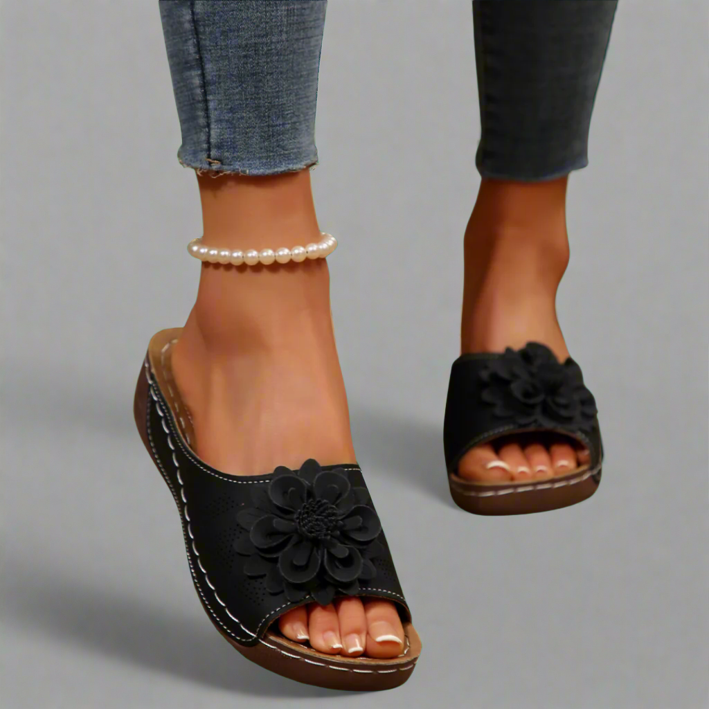 Sandalias ortopédicas Jolanda con motivo floral, ajustables para mujer
